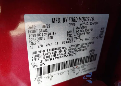 2022 Ford Mustang Mach-E Select z USA, uszkodzony, nr VIN 3FMTK1RM7NMA58979